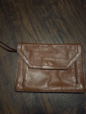Vintage Brown Colombian Leather Large Wristlet Clutch